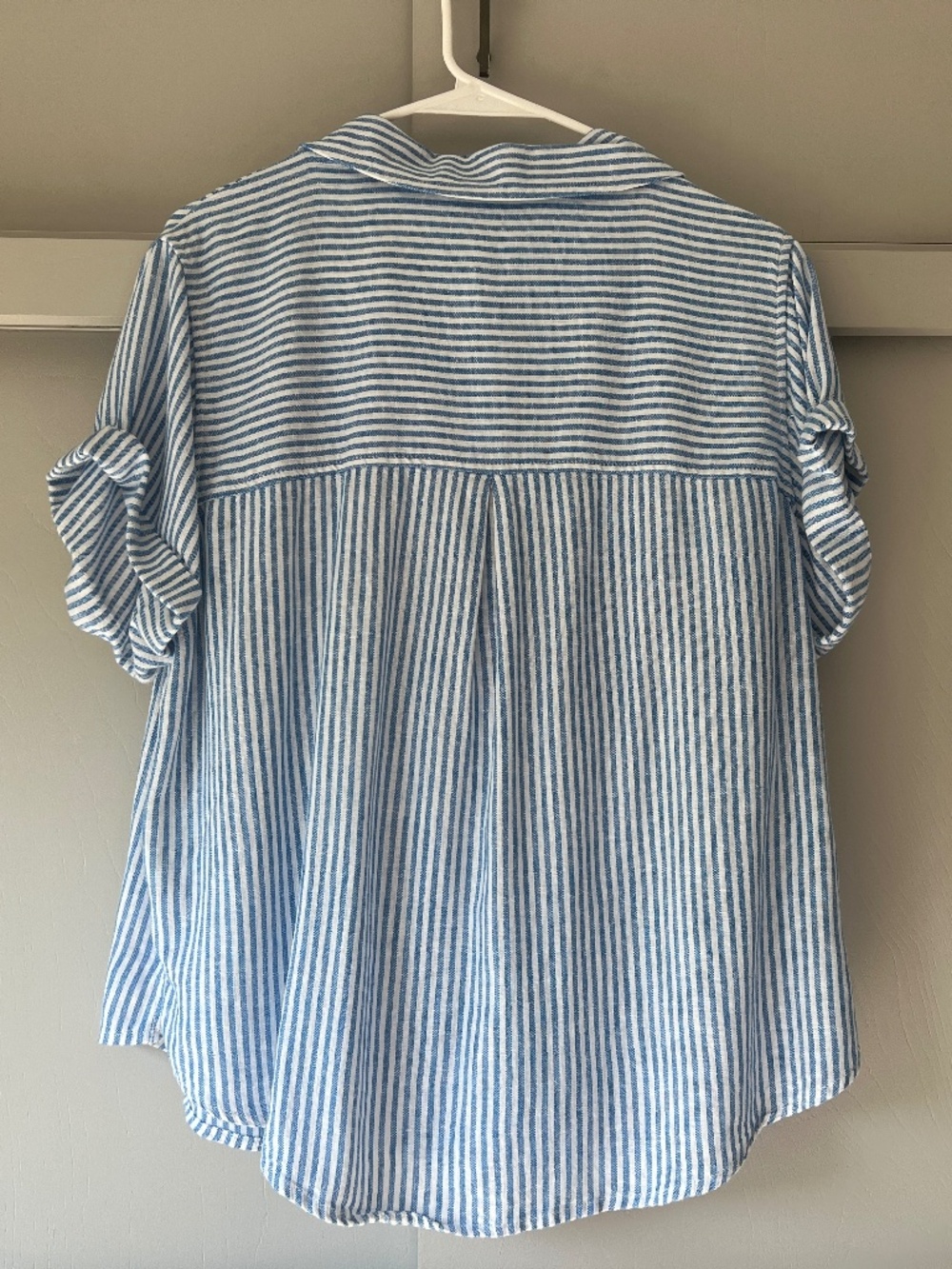 Universal Thread Blue & White Striped Linen Blend Short Sleeve Button Up Shirt M - Picture 2 of 4